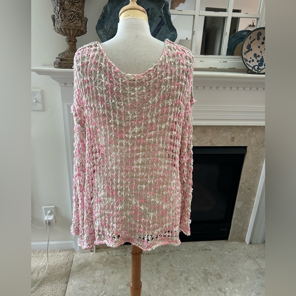 POL Pink and Cream Crochet Oversized Sweater - Picture 8 of 11